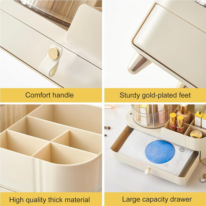 Rotating Cosmetic Makeup Organizer With Drawer